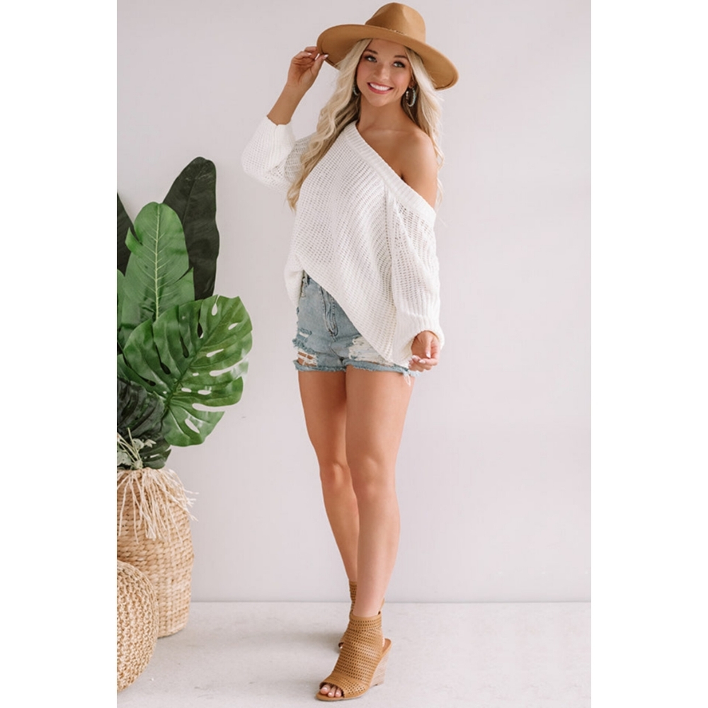 . Impressions Boutique Open Knit Crochet Off The Shoulder Long Sleeve Sweater - Picture 6 of 15